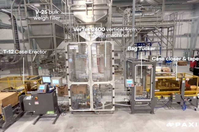 Nut Packaging Line For Case Erecting, Bagging, Bag Tucking, Case Sealing, Labeling & Palletizing