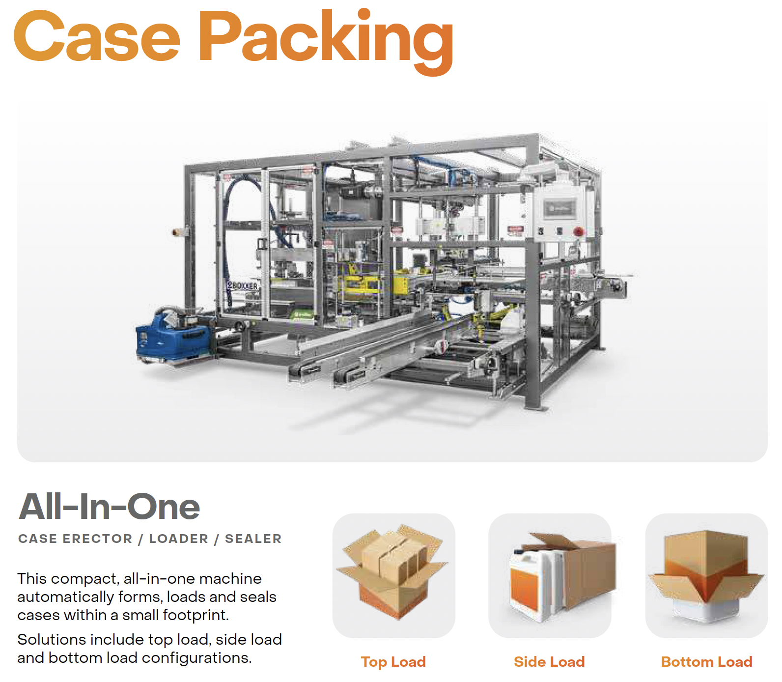 All in one case packaging machine with example product
